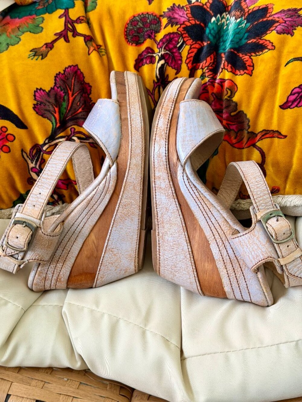 Bed Stu Silver Lux Metallic Leather Platform Wedge Sandals 7.5 - Picture 3 of 16